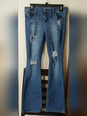 Blue Spice Juniors Distressed Blue Flare Jeans